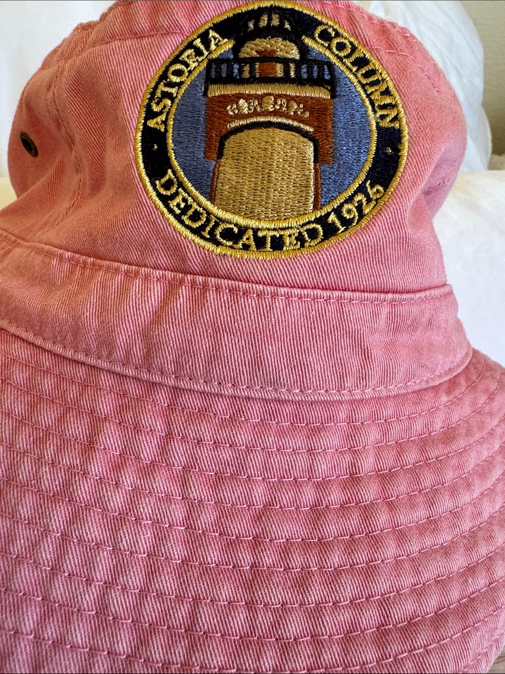Astoria Column Oregon Pink Bucket Hat Embroidered Dedicated 1926 Souvenir
